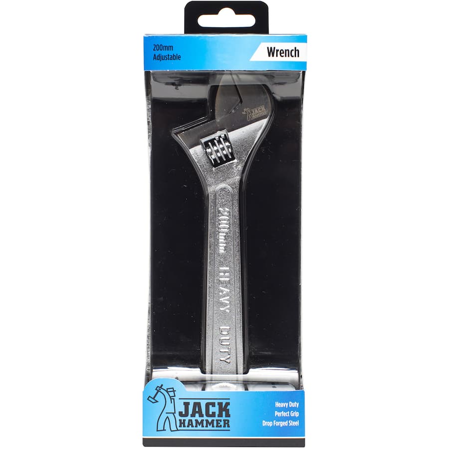 Adjustable 200mm wrench with ergonomic grip and durable construction for versatile use in plumbing and automotive repairs.