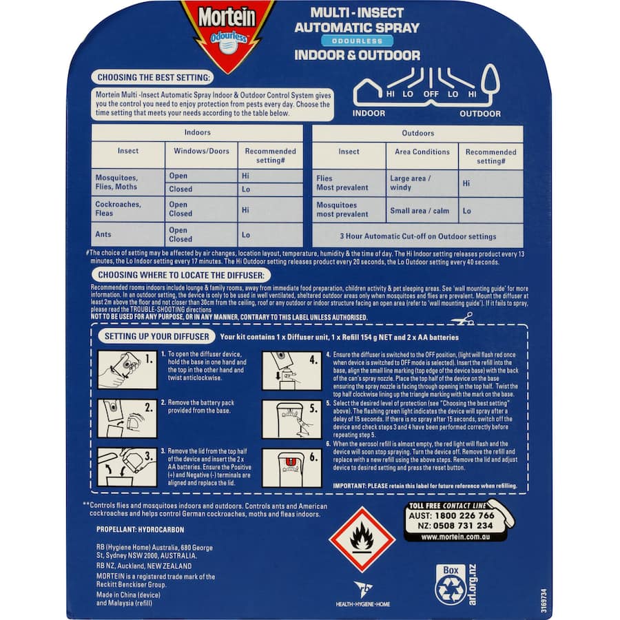 Mortein Indoor & Outdoor Prime Multi Insect Automatic Spray Odourless