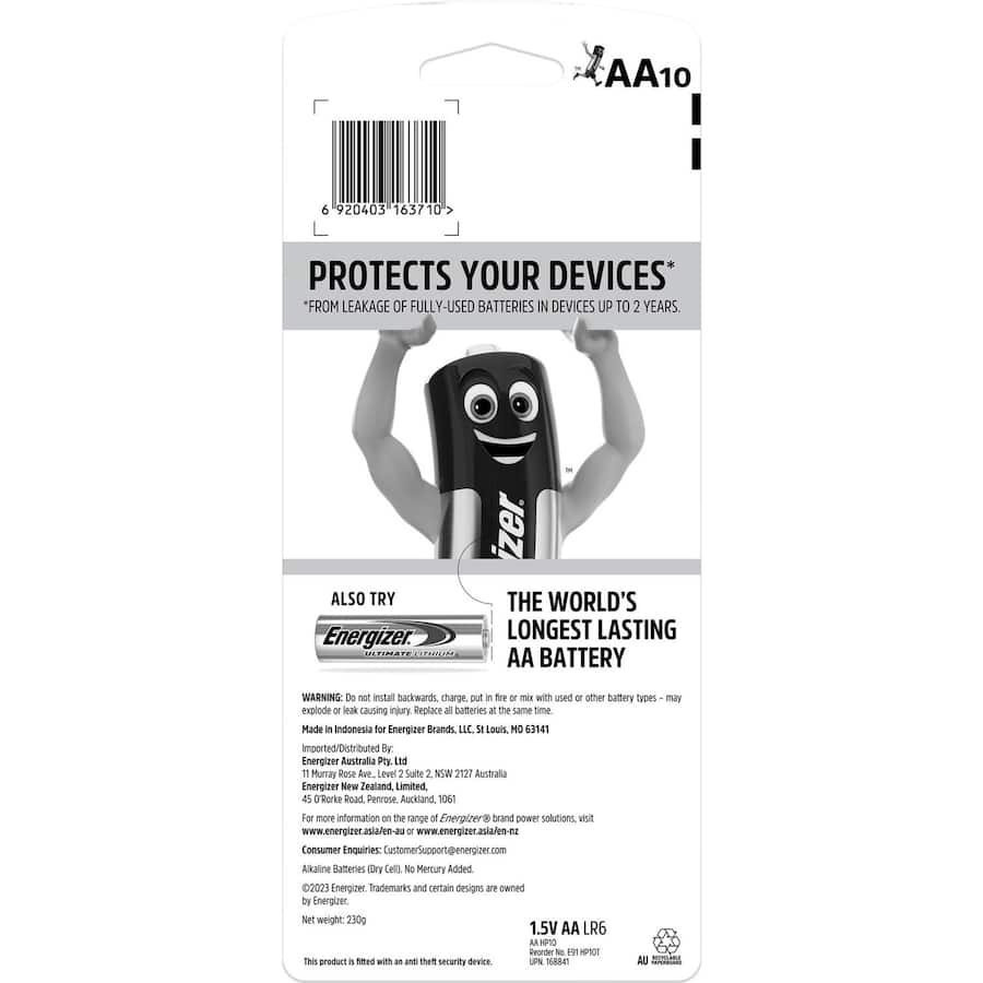 Energizer Max AA Batteries provide reliable, long-lasting power for everyday devices with a 10-year shelf life.