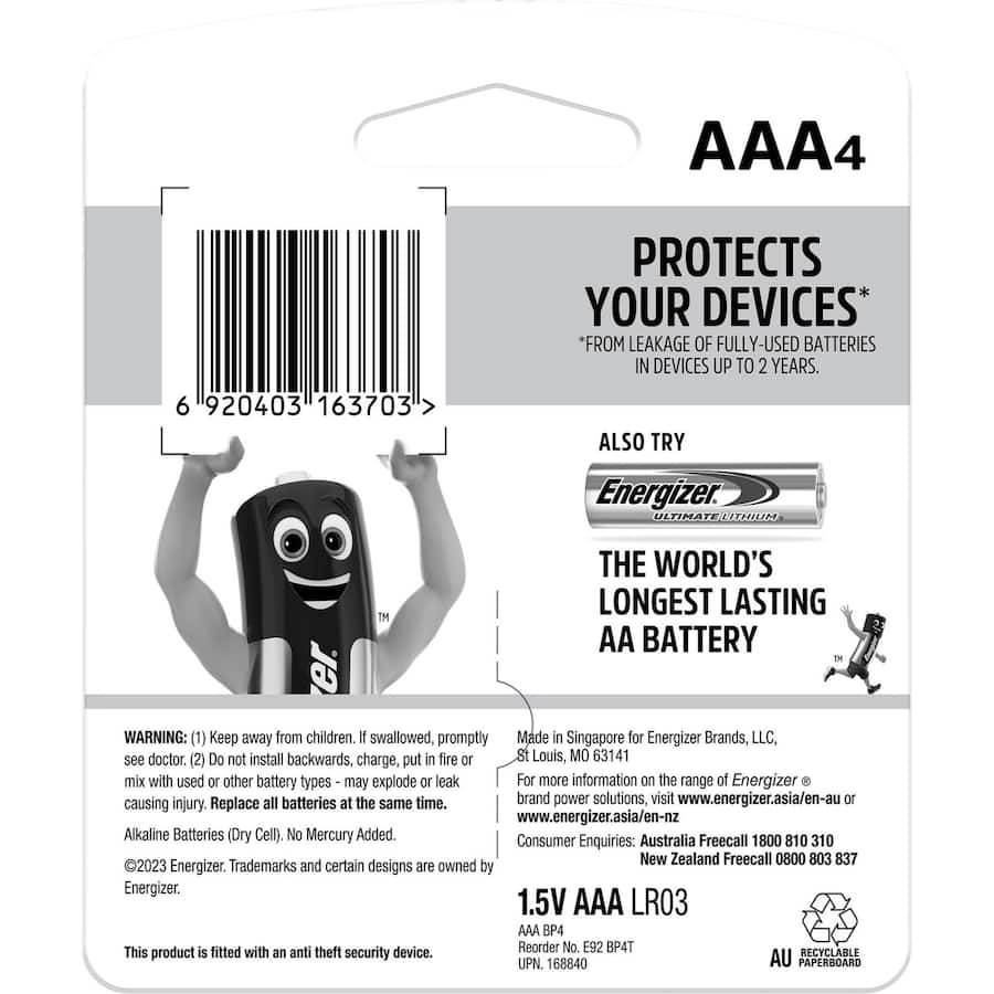 Energizer Max AAA Batteries: reliable, long-lasting power with 10-year shelf life and leakage protection for all devices.