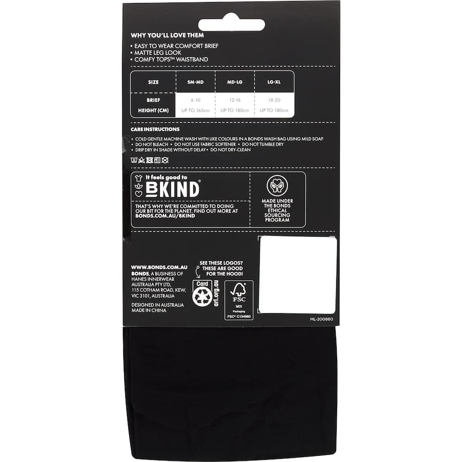 Bonds Comfy Tops Tights Medium - Large Semi Opaque Black 40 Denier 1pr