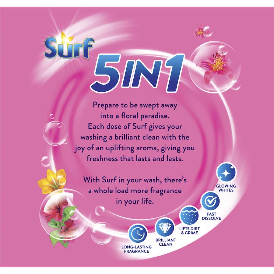 Surf Laundry Powder 5 In 1 Tropical featuring Ylang Ylang and Tropical Lily, delivering long-lasting freshness and brilliant clean.