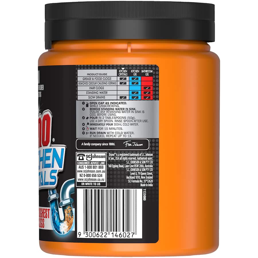 Drano Drain Unblocker Crystals: powerful granular cleaner for fast clog removal, safe for all pipe types, eliminates odors.