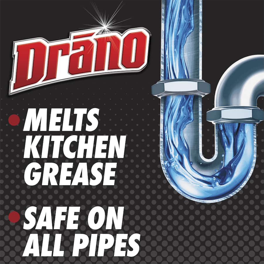 Drano Drain Unblocker Crystals dissolve tough clogs, eliminate odors, and are safe for all pipe types, including septic systems.
