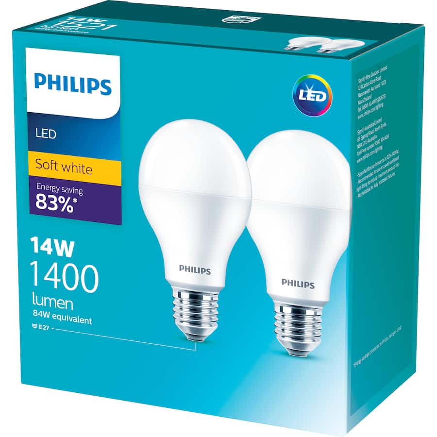 Philips Led Light Bulb 1400lm Soft White Es 2pack