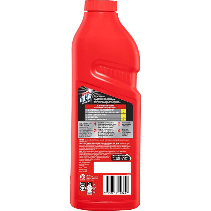 Easy Off Bam Drain Cleaner Turbo Gel bottle designed for fast, effective unclogging of stubborn kitchen and bathroom drains.
