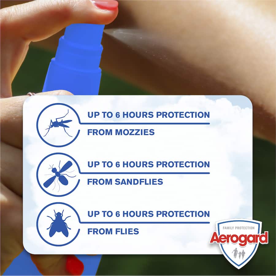 Odourless Aerogard Insect Repellent Pump Spray, providing 4-hour, low irritant protection against mosquitoes and biting insects.