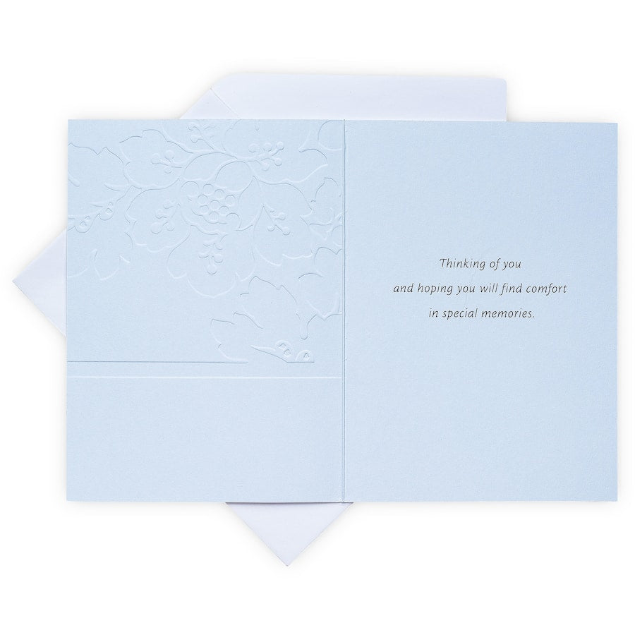 Hallmark Thinking of You Card with elegant blue flowers, perfect for expressing sentiments and uplifting loved ones.
