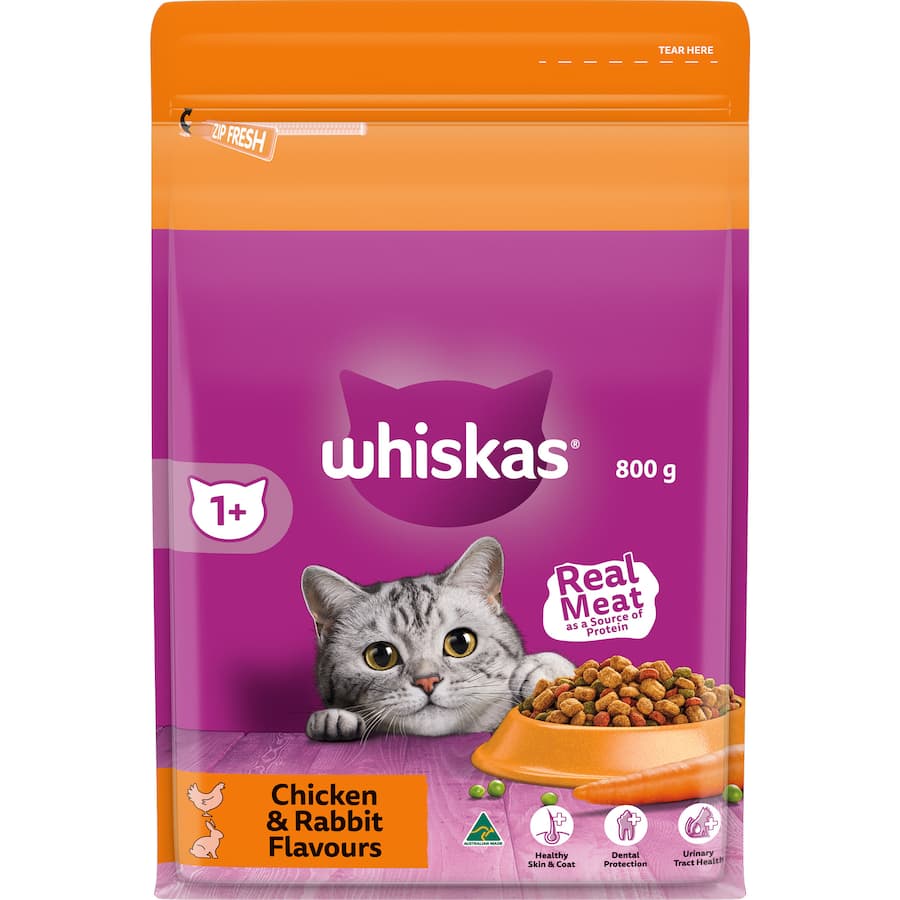 Whiskas Dry Cat Food Chicken & Rabbit Bag 800g