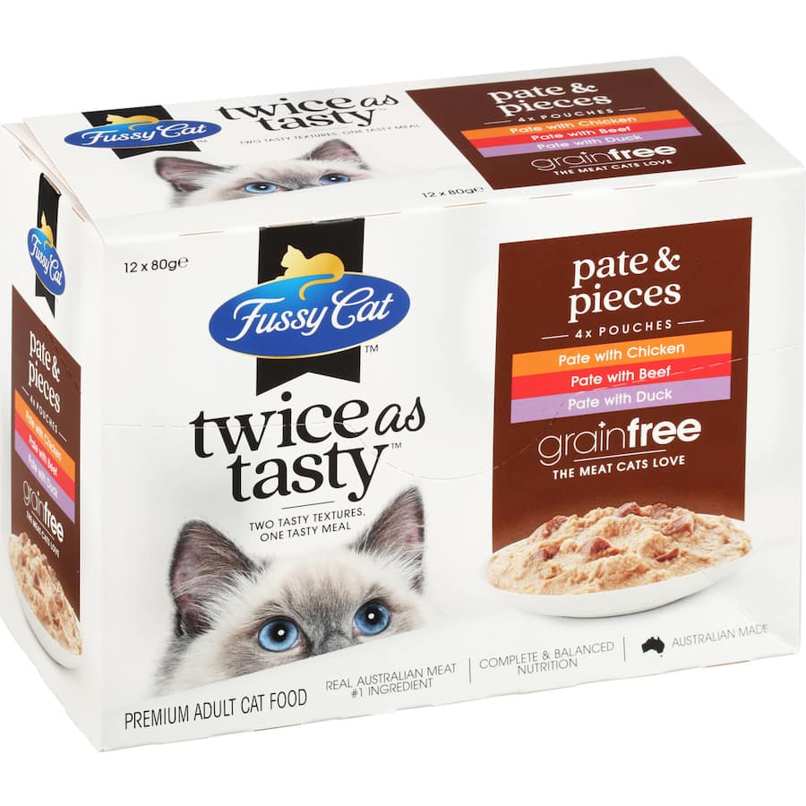 Fussy Cat Wet Cat Food Pate & Pieces Pouches 12x80g
