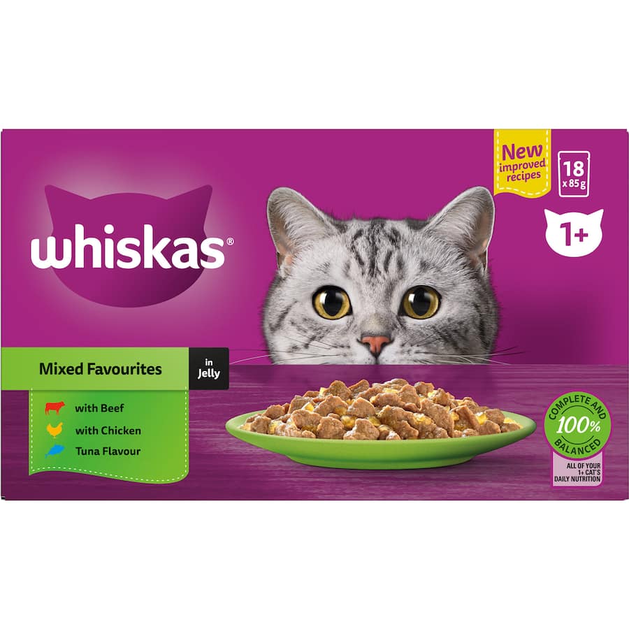 Whiskas Wet Cat Food Mixed Favourites In Jelly Pouch 18x85g
