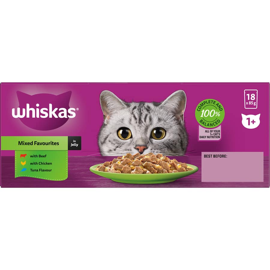 Whiskas Wet Cat Food Mixed Favourites In Jelly Pouch 18x85g