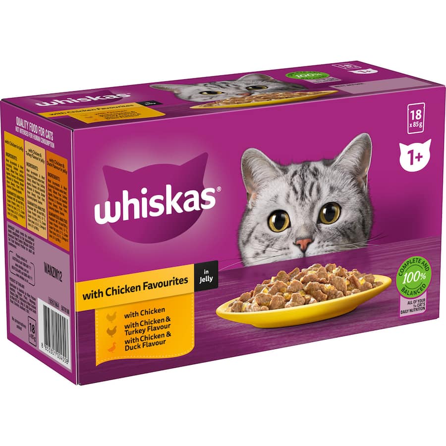 Whiskas Wet Cat Food Chicken Favourites In Jelly Pouch 18x85g