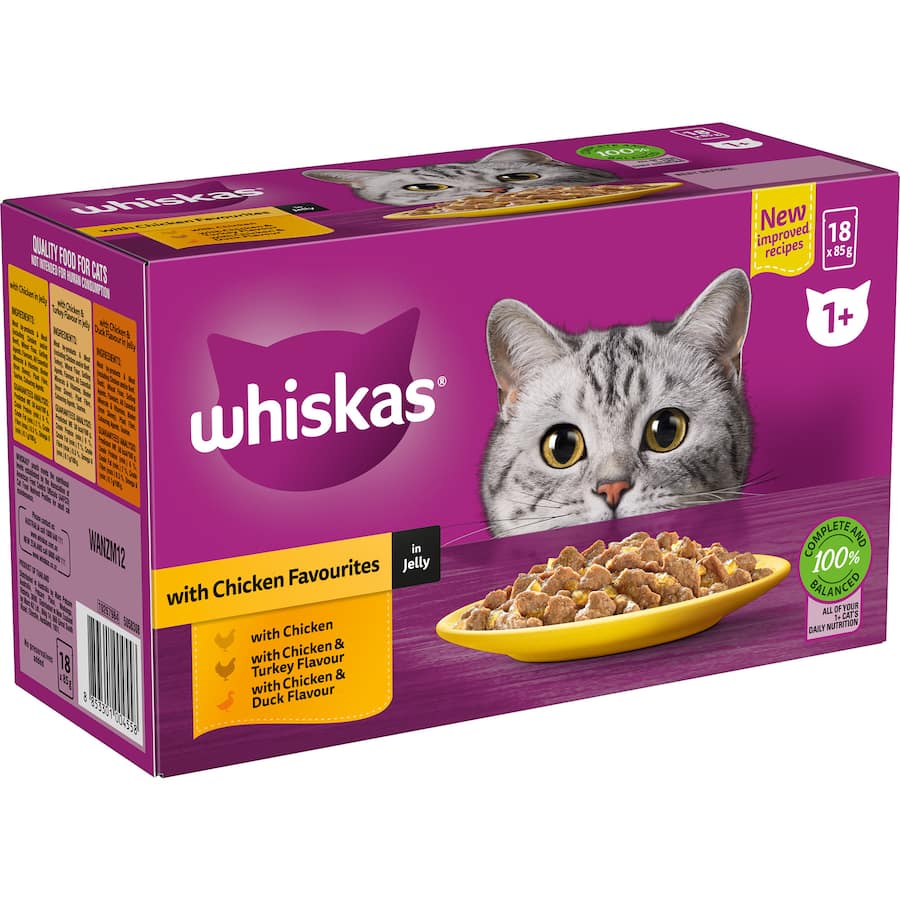 Whiskas Wet Cat Food Chicken Favourites In Jelly Pouch 18x85g