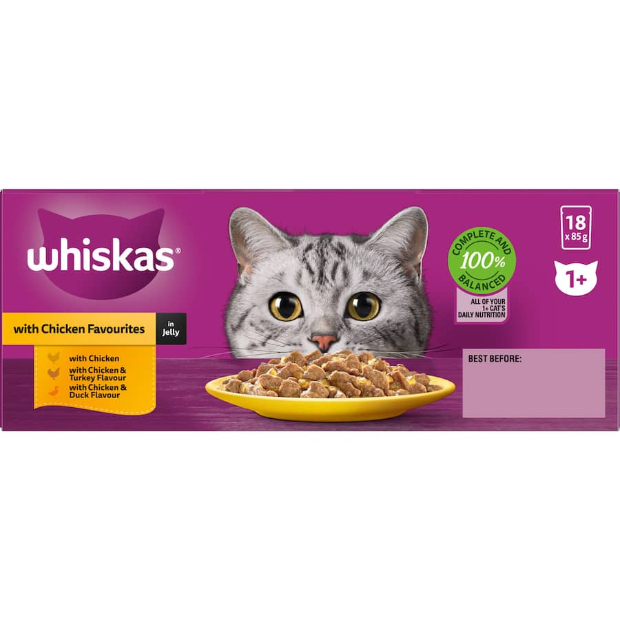Whiskas Wet Cat Food Chicken Favourites In Jelly Pouch 18x85g