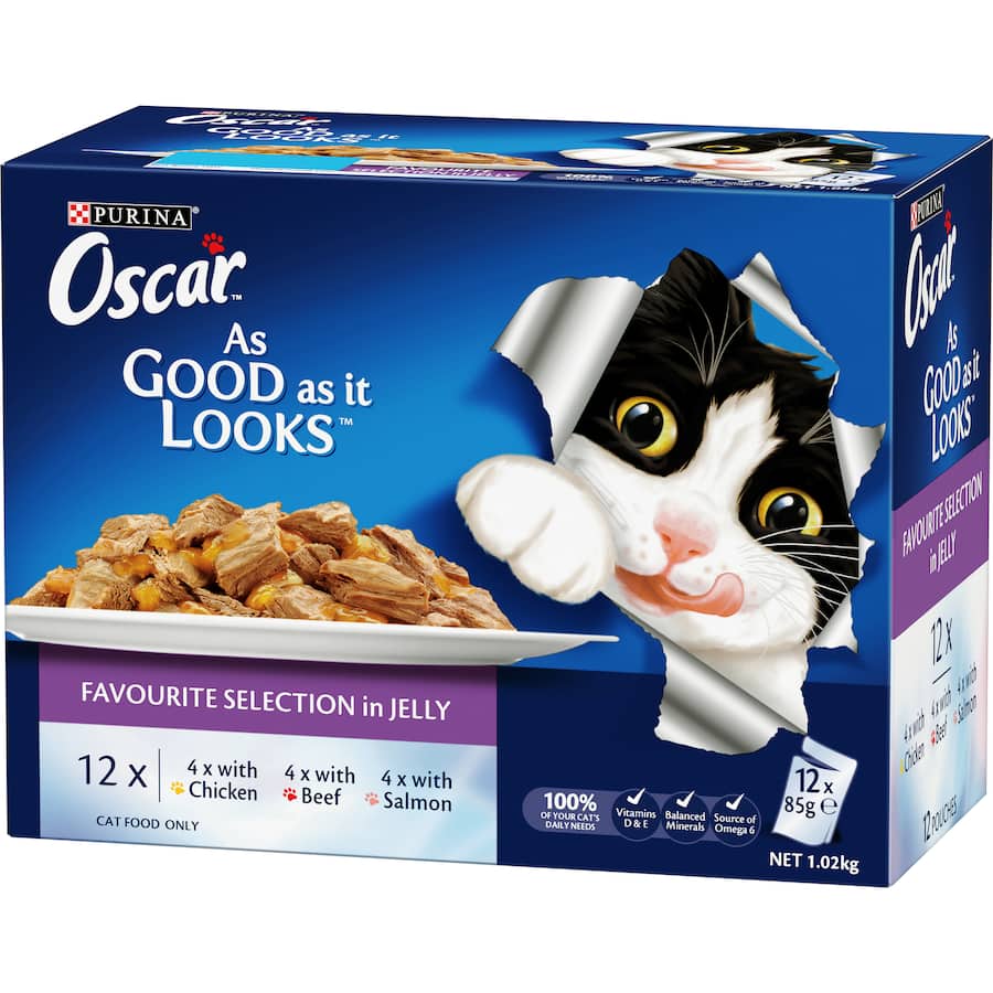 Oscar Wet Cat Food Favourites Selection Jelly Pouch 12x85g
