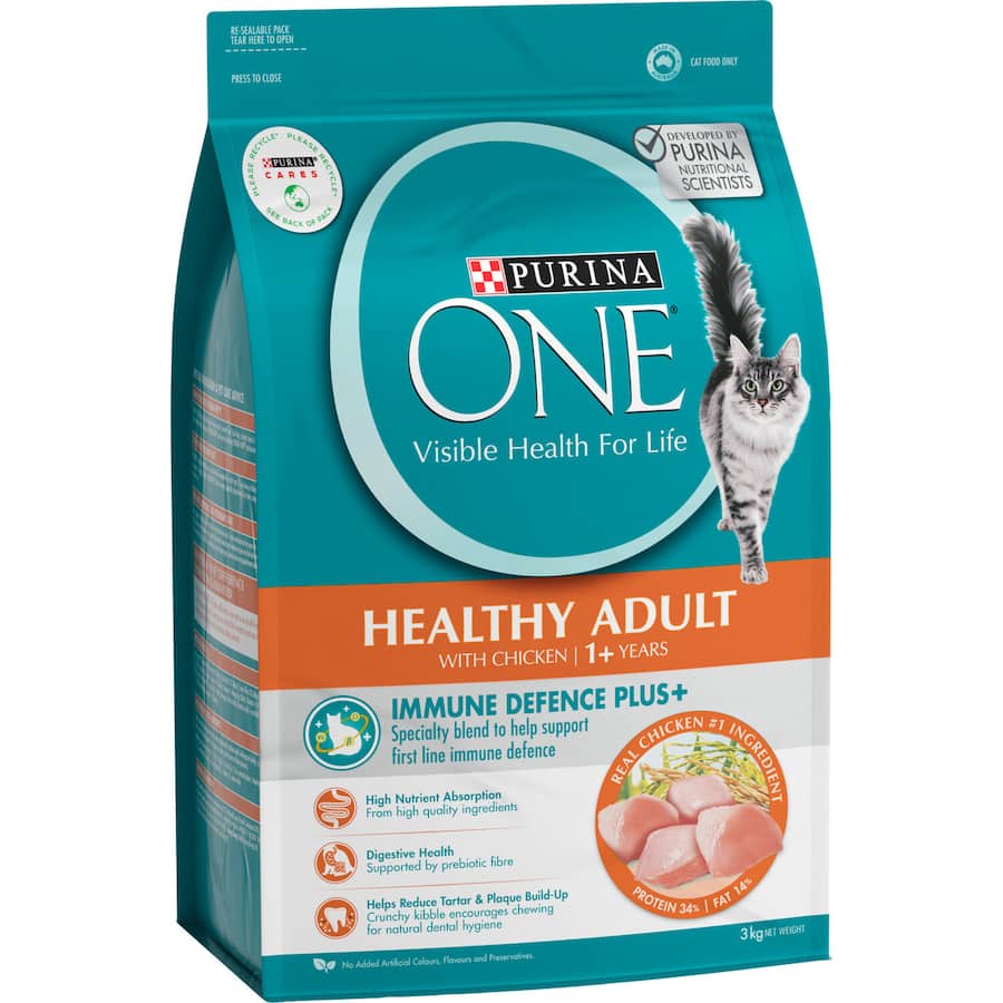 Purina One Healthy Adult Dry Cat Food Chicken Bag 3kg