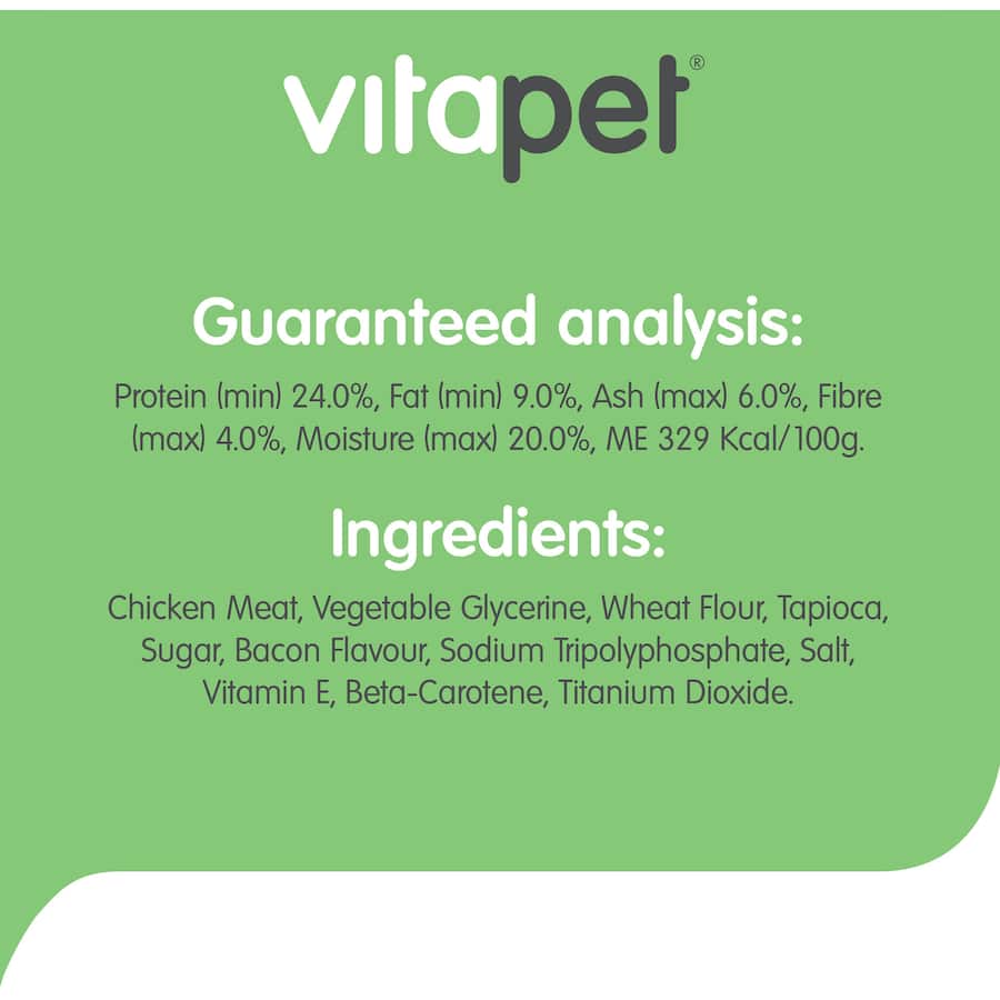 Vitapet Jerhigh Chicken & Bacon Sticks: premium dog treats made with real meat, perfect for rewarding dogs of all ages.