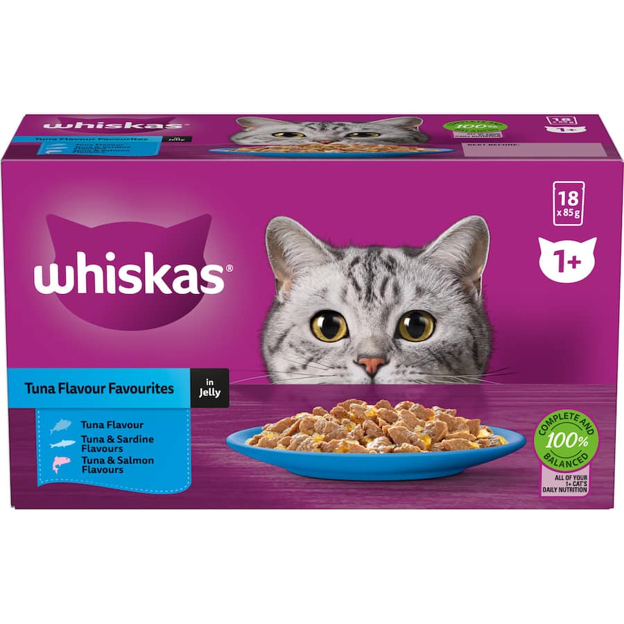 Whiskas Wet Cat Food Tuna Favourites Jelly Pouch 18x85g