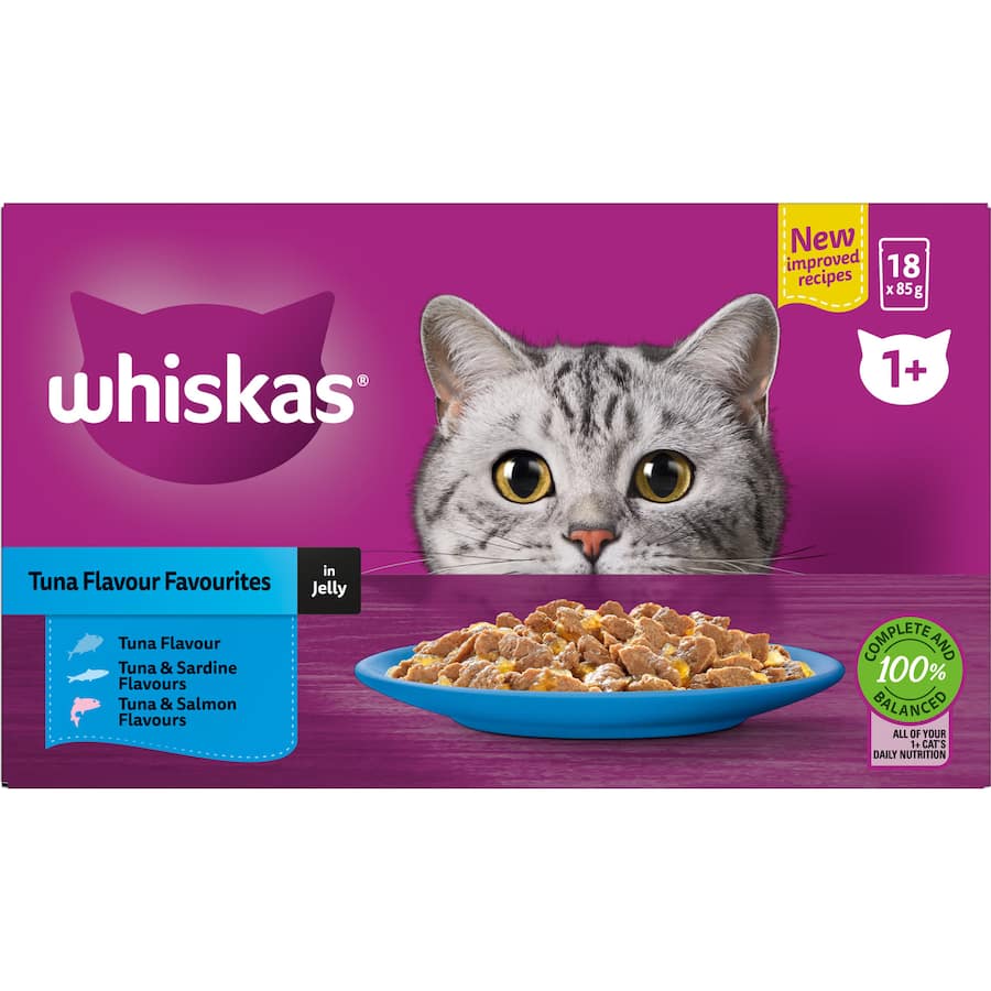 Whiskas Wet Cat Food Tuna Favourites Jelly Pouch 18x85g