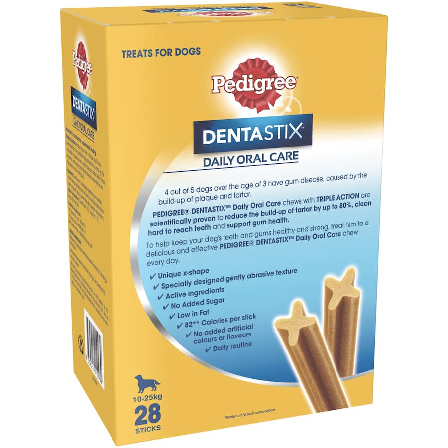 Pedigree Dentastix for medium dogs: x-shaped dental chews that reduce tartar and support gum health for a sparkling smile.
