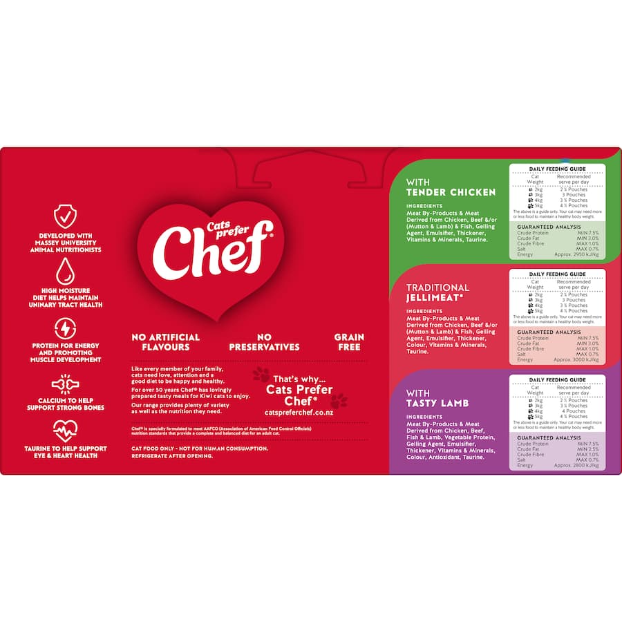 Chef Classic Wet Cat Food Loaf Mixed Selection with three meaty flavors, providing a nutritious, grain-free meal for cats.