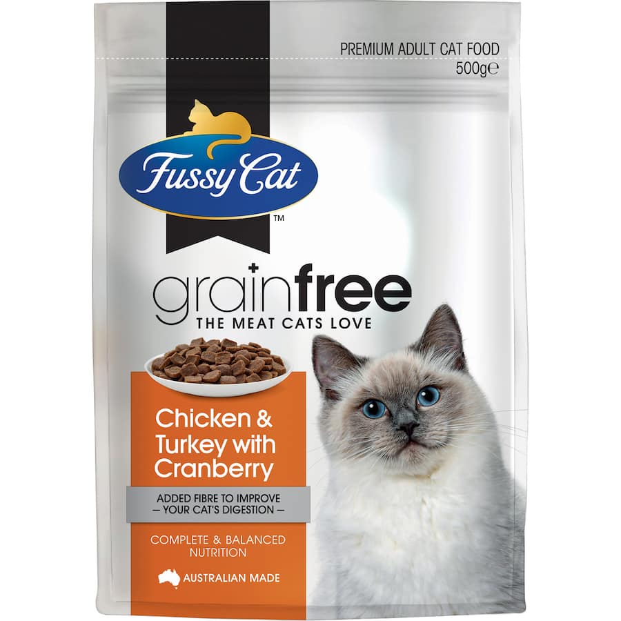 Fussy Cat Grain Free Dry Cat Food Chicken, Turkey, Cranberry Bag 500g