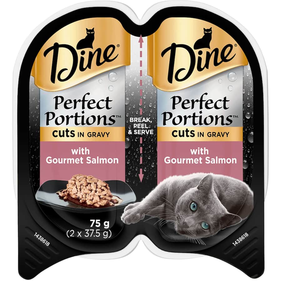 Dine Perfect Portions Wet Cat Food Cuts In Gravy Gourmet Salmon Tray 2x37.5g