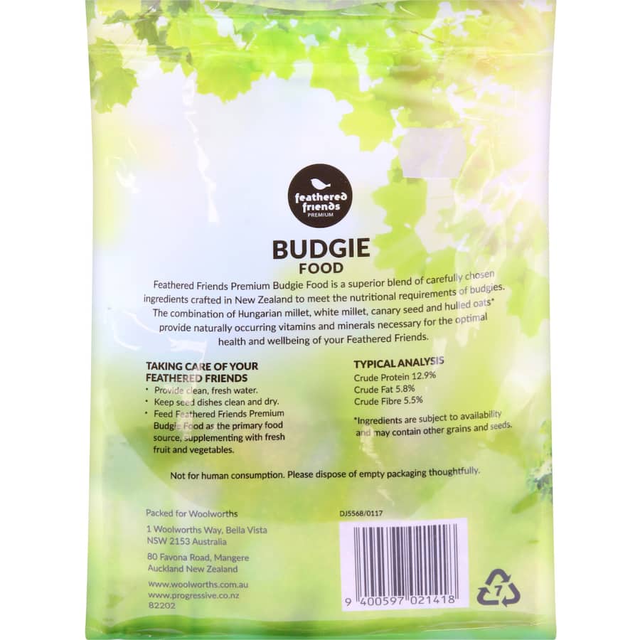 Feathered Friends Pet Food Budgie Bird Seed Bag 500g