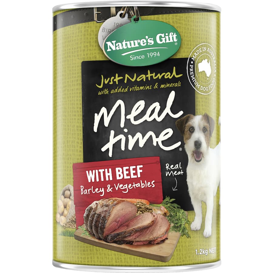 Nature's Gift Wet Dog Food with beef, barley, and vegetables offers delicious, nutrient-rich meals for happy, healthy dogs.