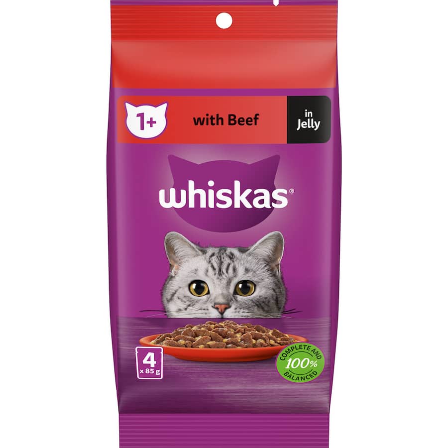 Whiskas Wet Cat Food Beef In Jelly Pouch 4x85g