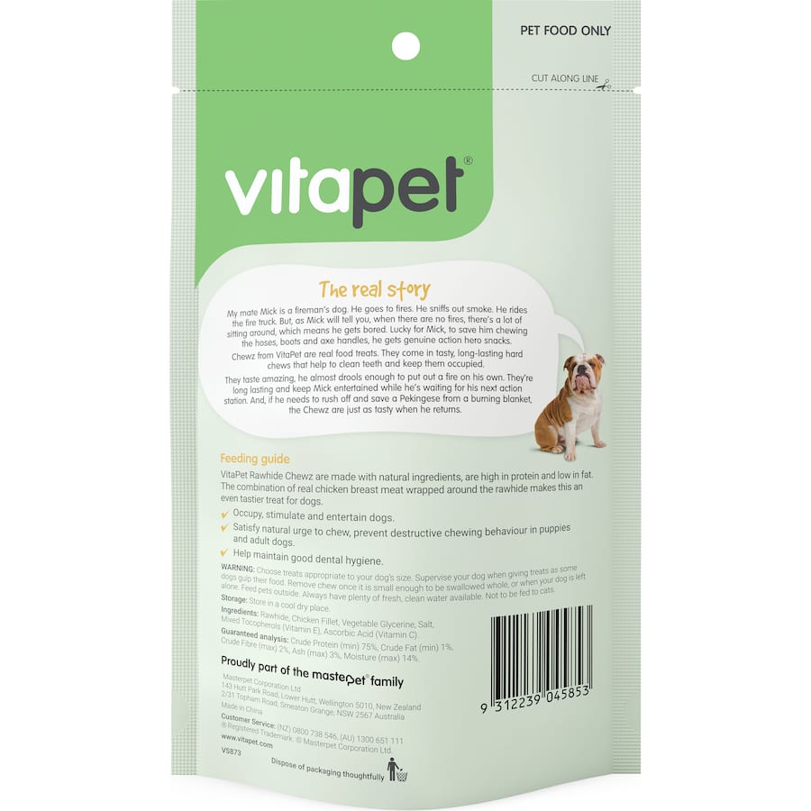 Vitapet Chewz Dog Treats Rawhidechicken Wrap Pouch 18pack