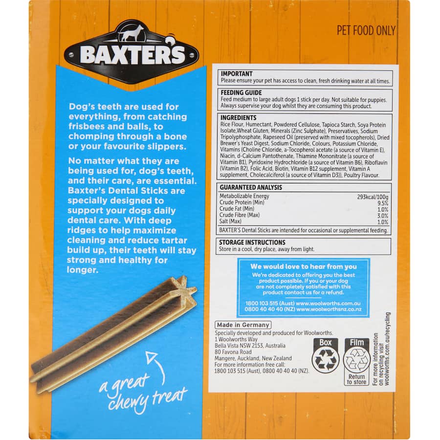Baxters Large Breed Dog Treats Dental Sticks Box 28pack
