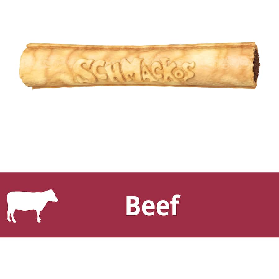 Schmackos Chomp N Chew Dog Treats, 60g beef-flavored rawhide with a meaty center, perfect for rewarding and keeping dogs busy.