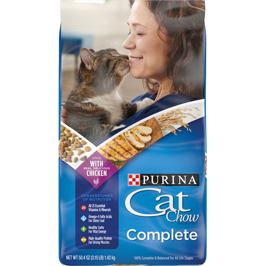 Purina Cat Chow Complete is a nutritious dry cat food with quality protein, vitamins, and minerals for all life stages.