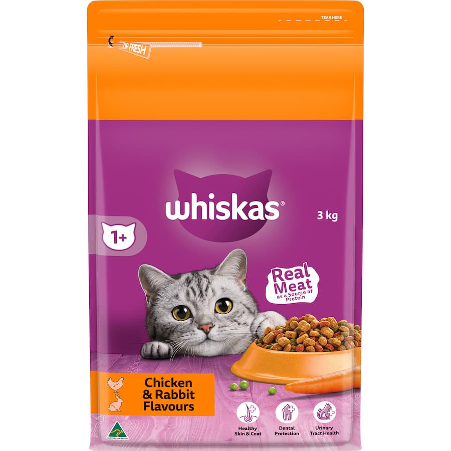 Whiskas Dry Cat Food Chicken & Rabbit Bag 3kg