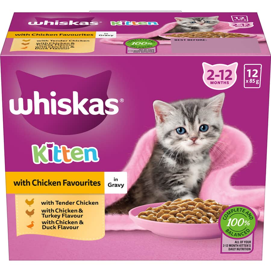 Whiskas Kitten Wet Cat Food Chicken In Gravy Pouch 12x85