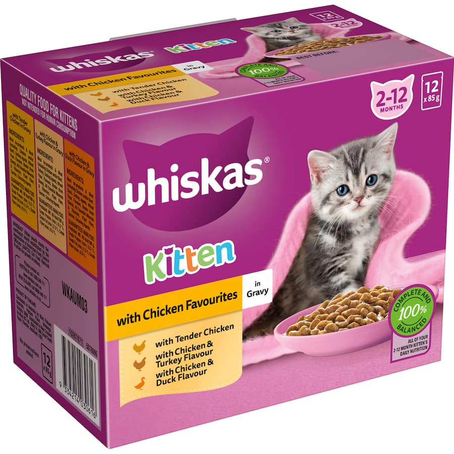 Whiskas Kitten Wet Cat Food Chicken In Gravy Pouch 12x85