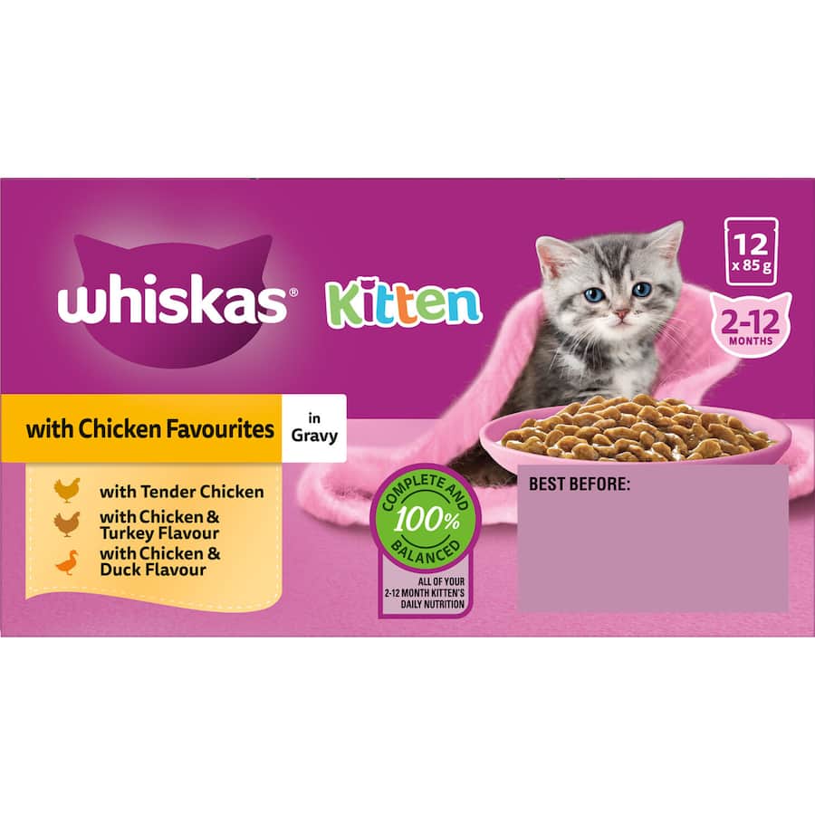 Whiskas Kitten Wet Cat Food Chicken In Gravy Pouch 12x85