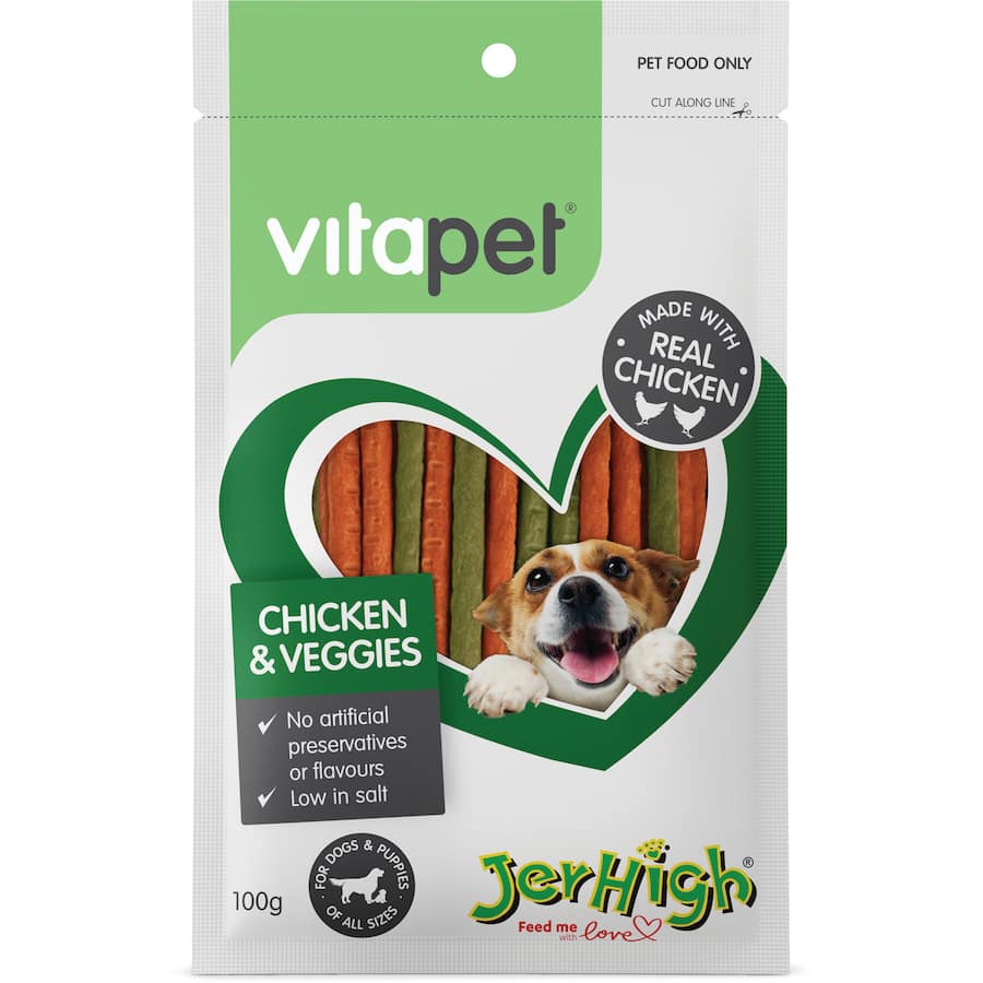 Vitapet Jerhigh Dog Treats Chicken & Veggie Sticks Bag 100g