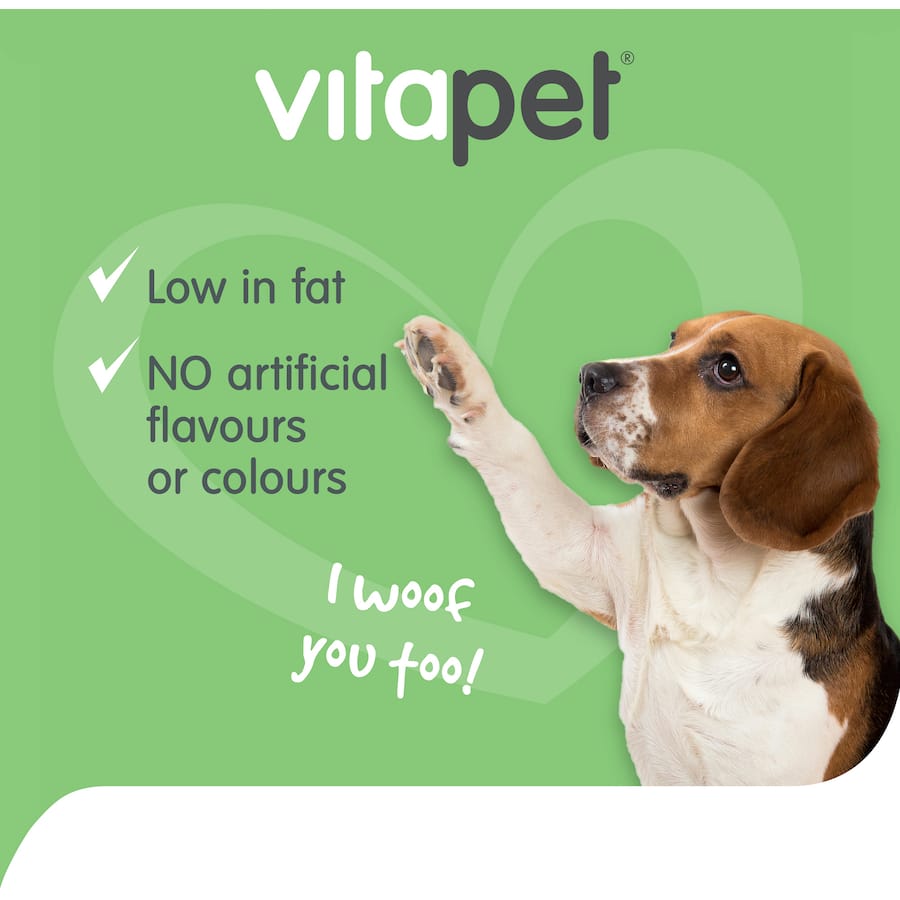 Vitapet Chewz Chicken Rawhide Mini Bones: protein-rich, low-fat treats for dogs, promoting dental health and satisfying their chew urge.