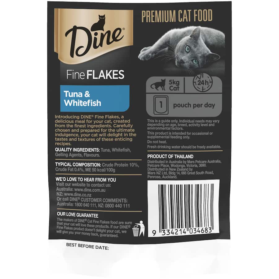 Dine Fine Flakes Wet Cat Food Tuna & Whitefish Pouch 35g