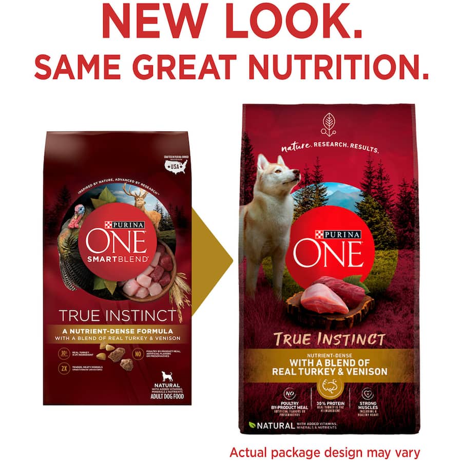 Premium dry dog food with real turkey and venison for muscle health, joint support, and a shiny coat.
