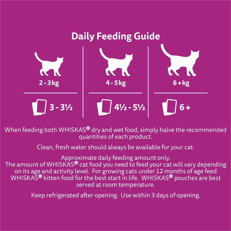 Whiskas Senior Wet Cat Food with 3 flavors, providing balanced nutrition and promoting heart and urinary health for cats 7+.