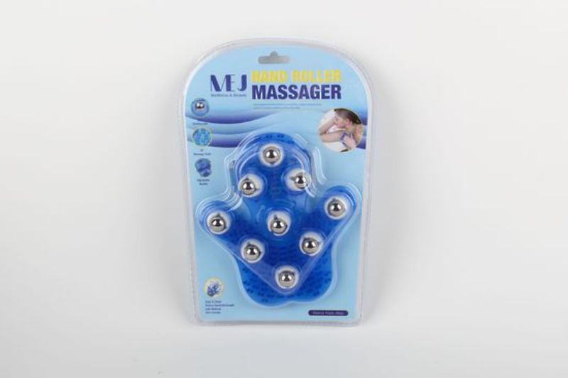 Palm/Glove Massager featuring nine 360-degree rolling steel balls for soothing, targeted muscle relief and relaxation.