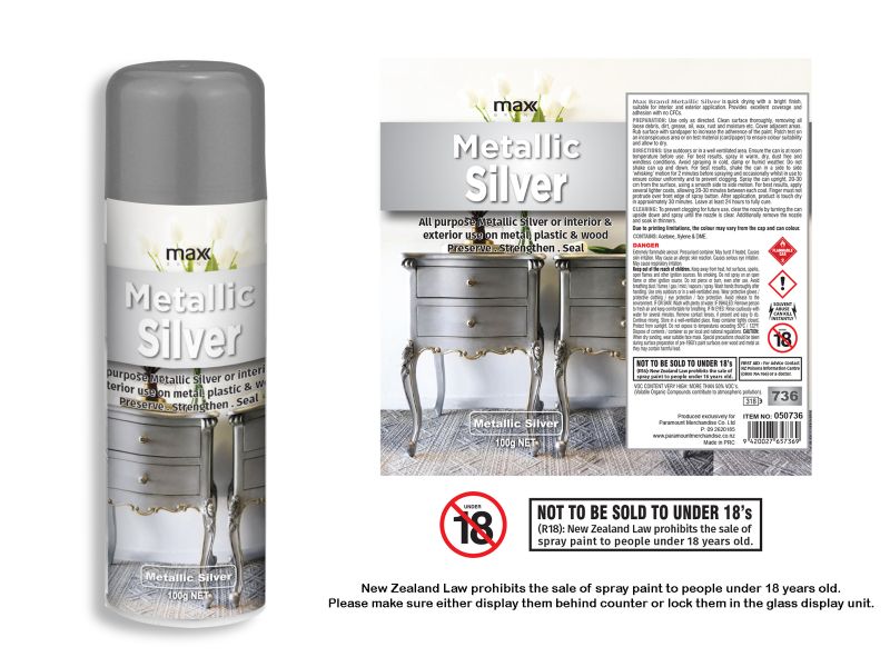 Spray Paint - Max Brand Metallic Silver 100ml (Set of 12)