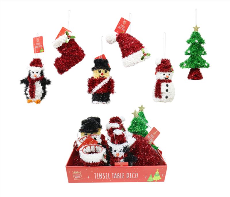 Christmas Tinsel Table Deco (Set of 12 Assorted)