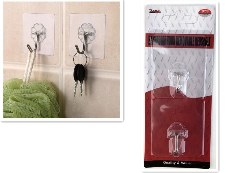Bathroom Hooks - Removable Reusable 8.5cm (12 Packs)