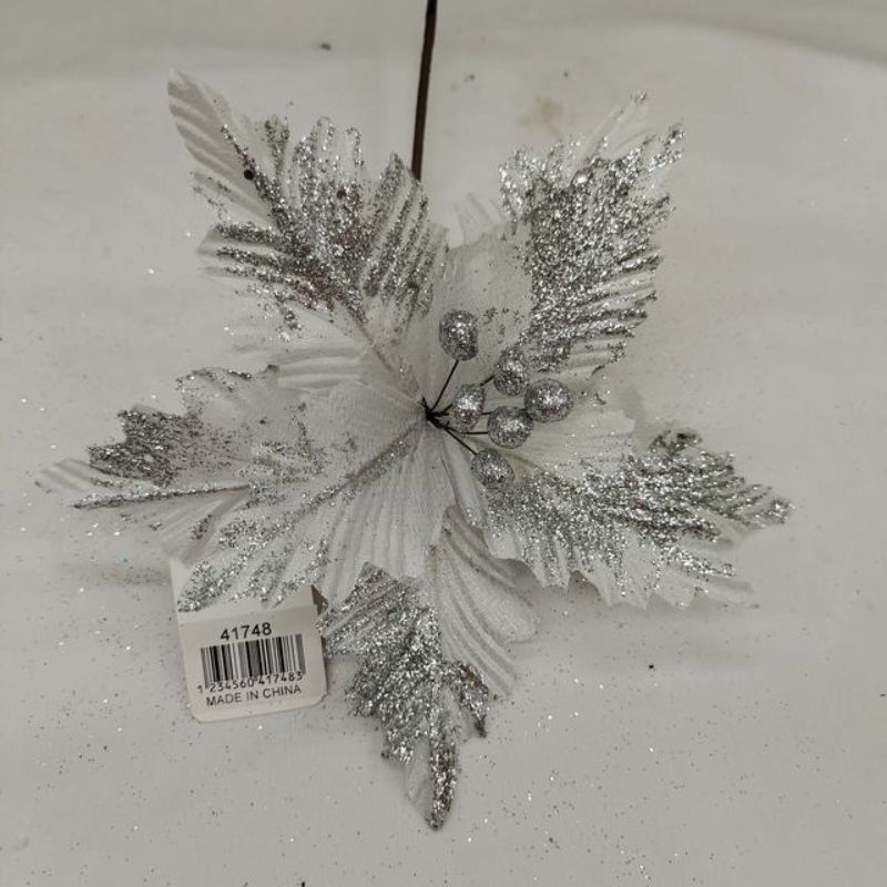 Artificial Christmas Flowers - Silver (Set of 12)