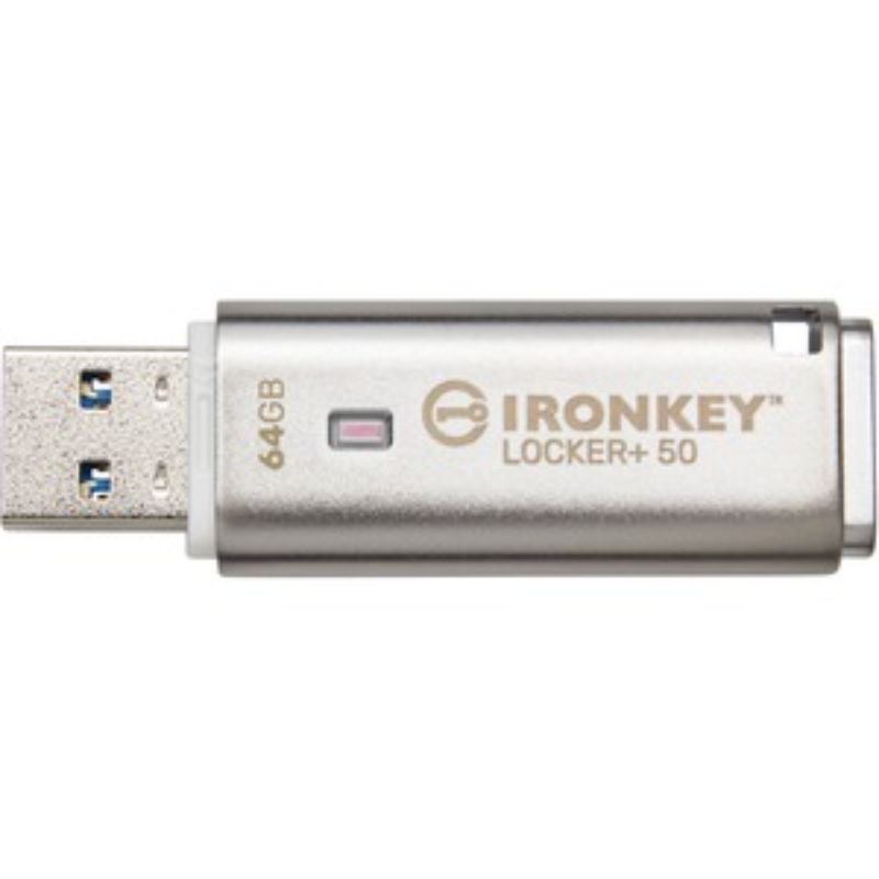 Kingston IronKey Locker+ 50 USB Flash Drive - 64 GB - USB 3.2 (Gen 1) Type A - 1